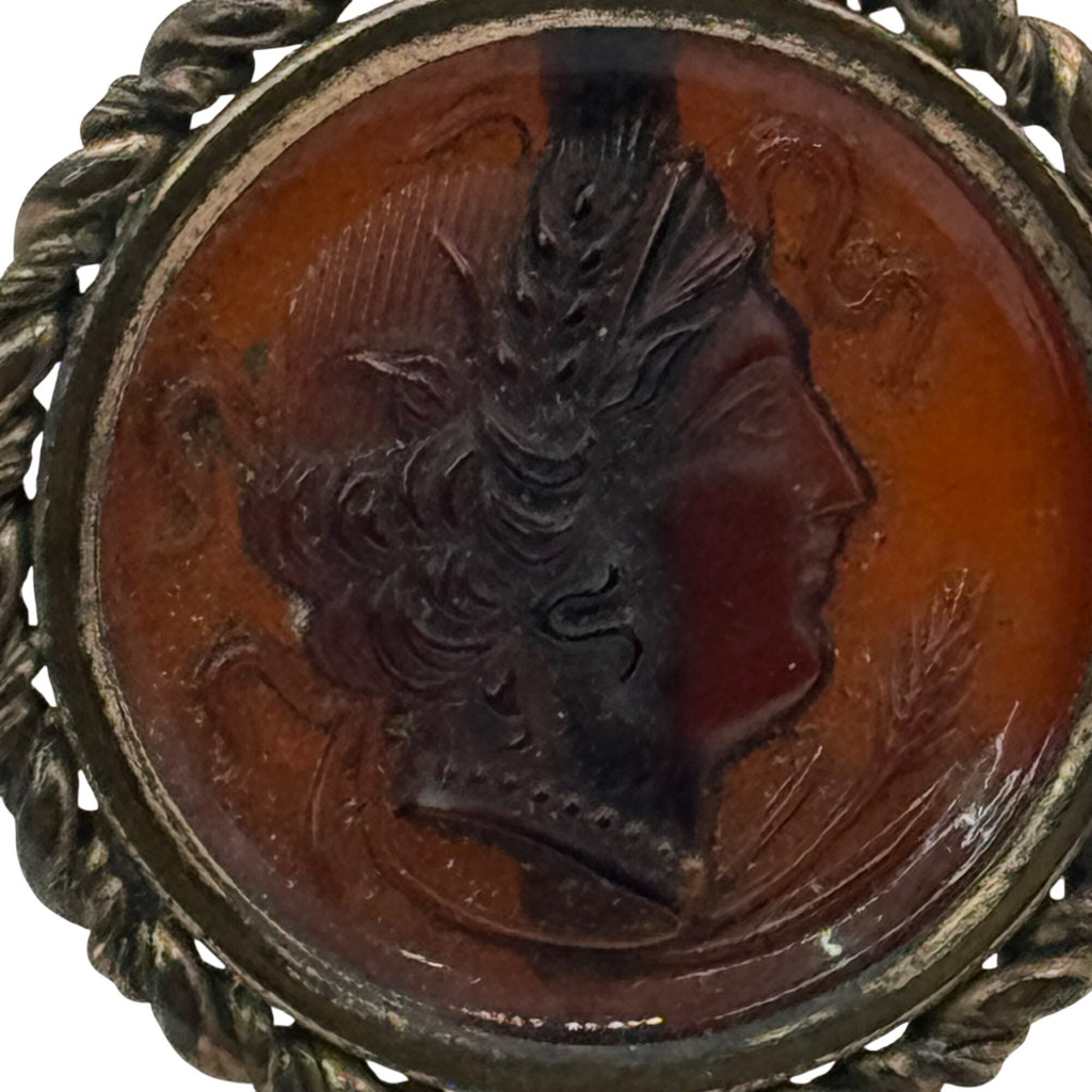 Antique Decorated Carnelian Orange Rope Trim Root Beer Cameo Watch Fob Pendant 1"
