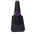 Vintage 18K Gold Ring Emerald-Cut Amethyst Gemstone Elegant Jewelry Size 6.75
