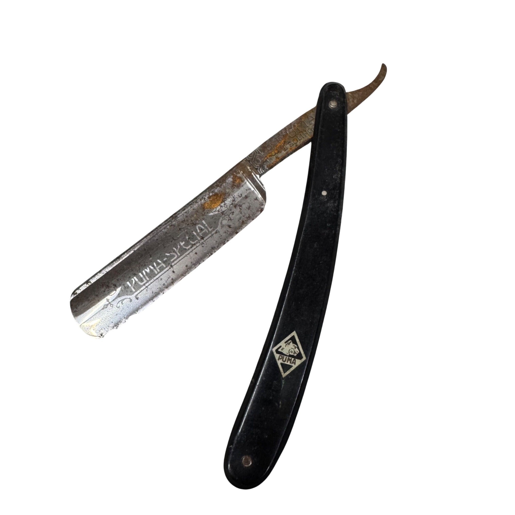 Puma Solingen Straight Razor Vtg Black Handle 5/8" Blade Special Germany 68 READ