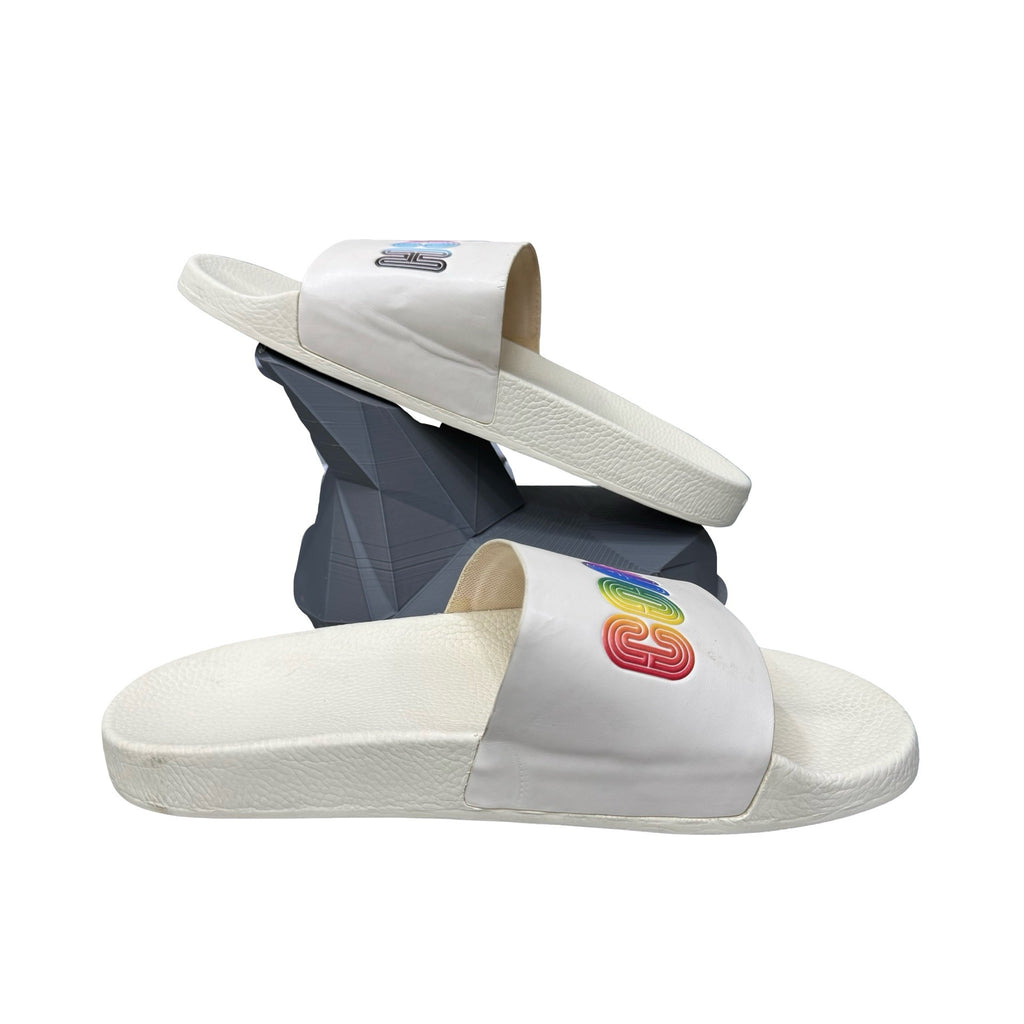 Coach Mens Pride Rainbow Logo Ivory Slides Size 12D Comfortable Slip-On Sandals