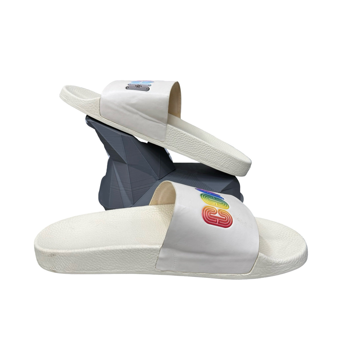 Coach Mens Pride Rainbow Logo Ivory Slides Size 12D Comfortable Slip-On Sandals