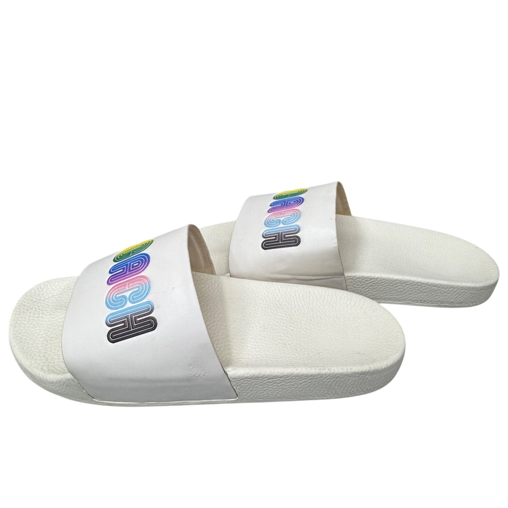 Coach Mens Pride Rainbow Logo Ivory Slides Size 12D Comfortable Slip-On Sandals