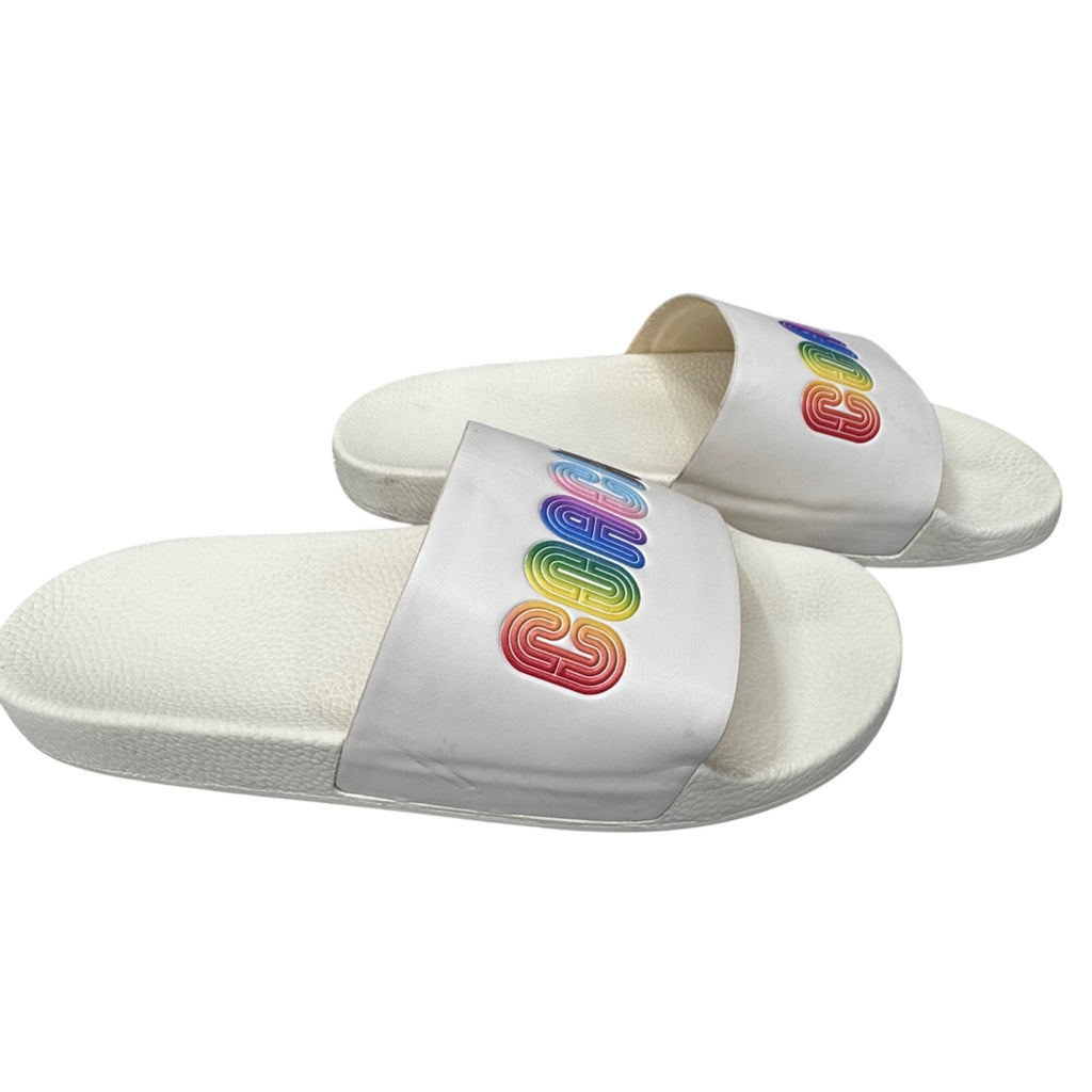 Coach Mens Pride Rainbow Logo Ivory Slides Size 12D Comfortable Slip-On Sandals