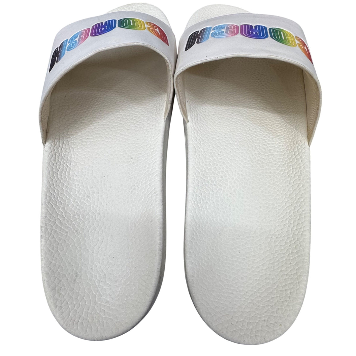 Coach Mens Pride Rainbow Logo Ivory Slides Size 12D Comfortable Slip-On Sandals