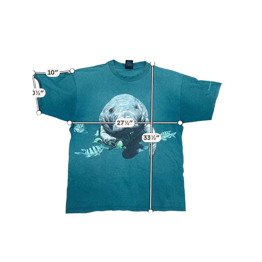 Vintage Habitat Manatee AOP Mens Large Aqua Blue Ocean Nature Diving School Tee