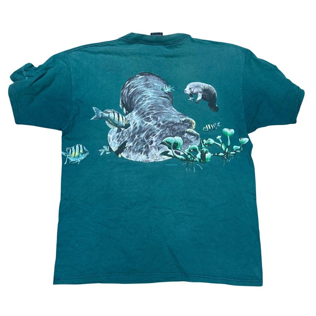 Vintage Habitat Manatee AOP Mens Large Aqua Blue Ocean Nature Diving School Tee