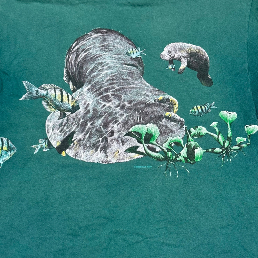 Vintage Habitat Manatee AOP Mens Large Aqua Blue Ocean Nature Diving School Tee