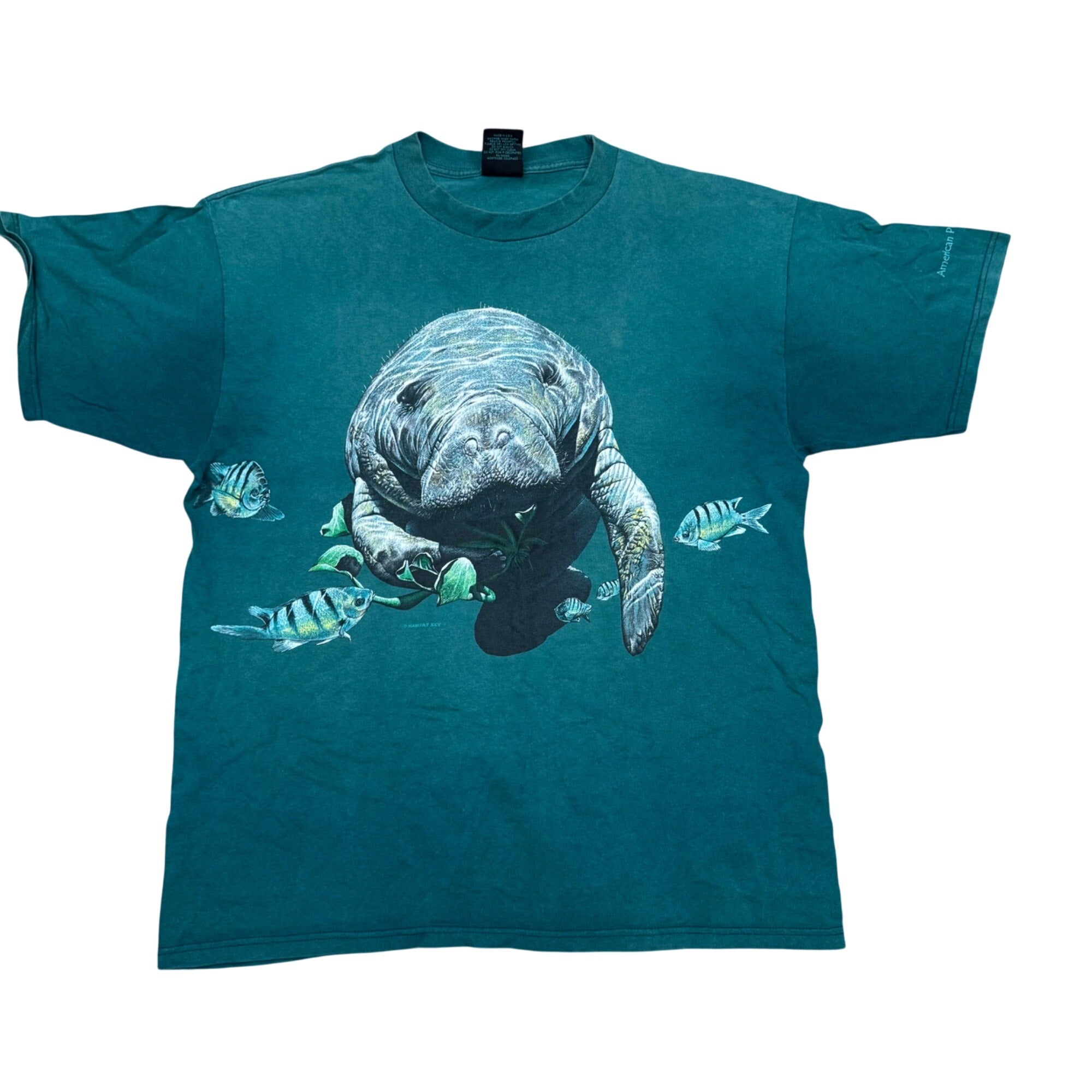 Vintage Habitat Manatee AOP Mens Large Aqua Blue Ocean Nature Diving School Tee
