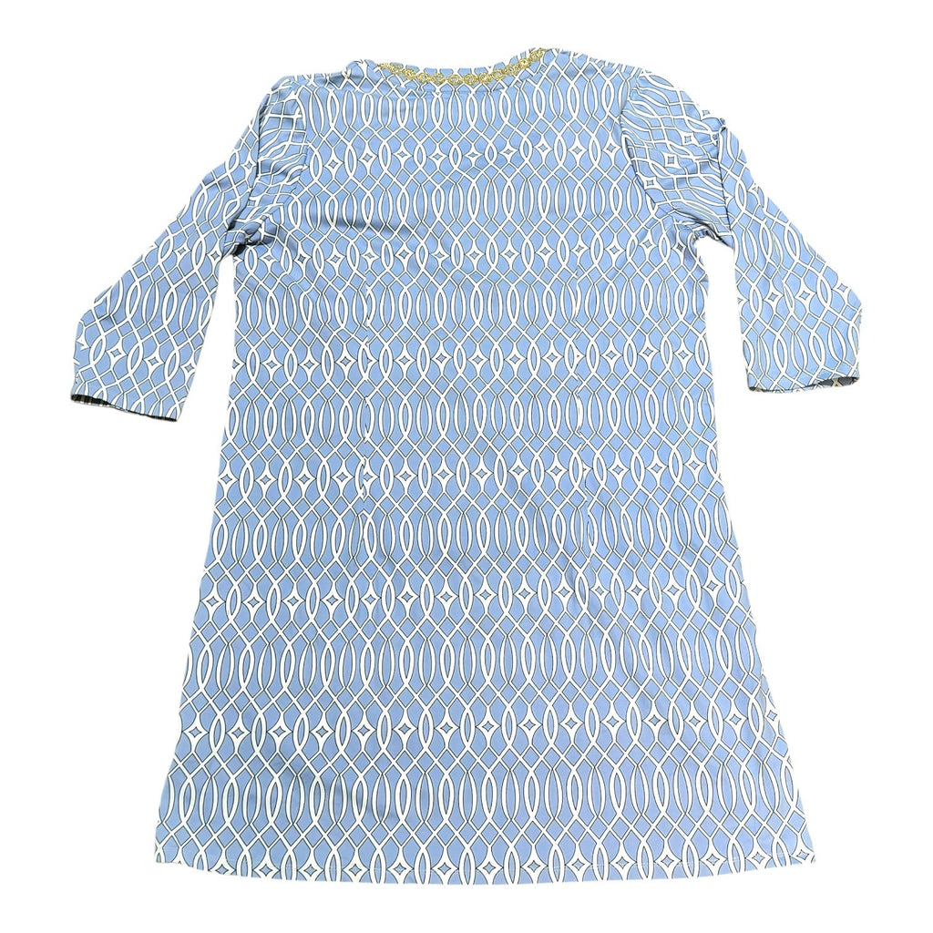 Sunsets & Sweet Tea Womens Blue & White Gold Geometric Tunic Dress Midi Summer