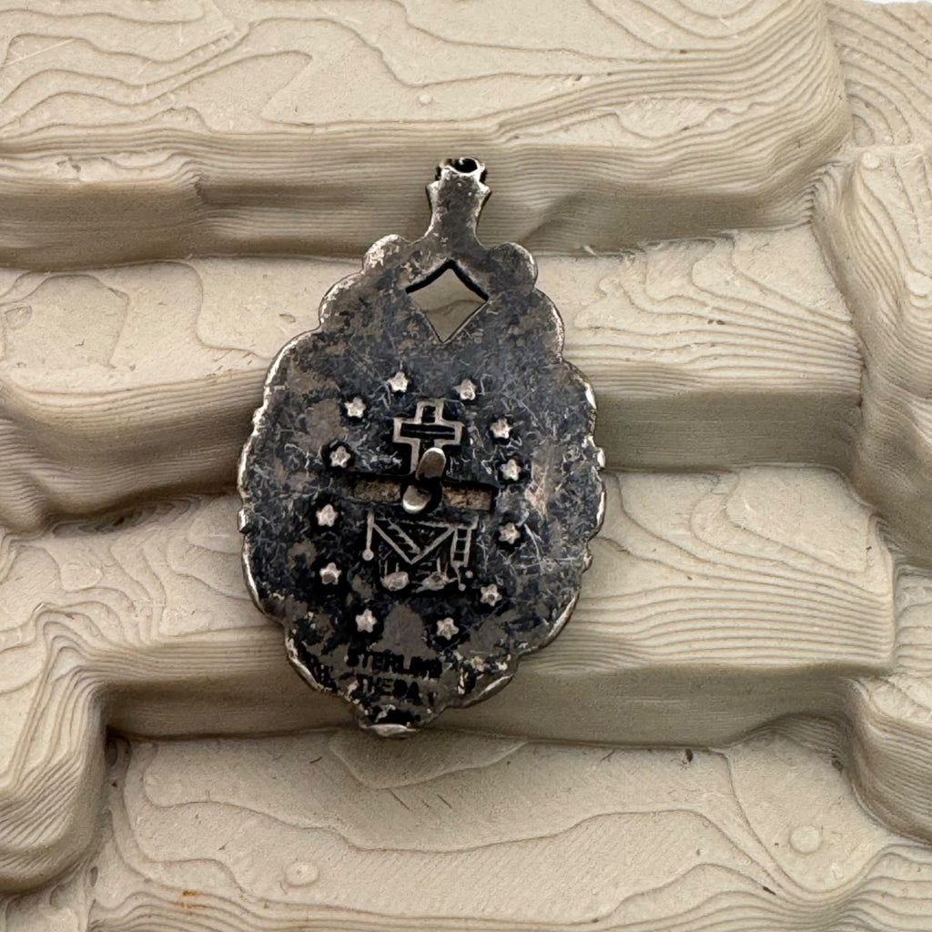 Miraculous Mother Mary Madonna Marcasite Pendant Necklace Theda Sterling Silver