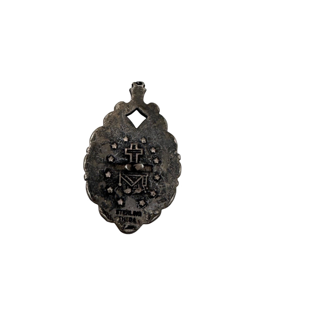 Miraculous Mother Mary Madonna Marcasite Pendant Necklace Theda Sterling Silver