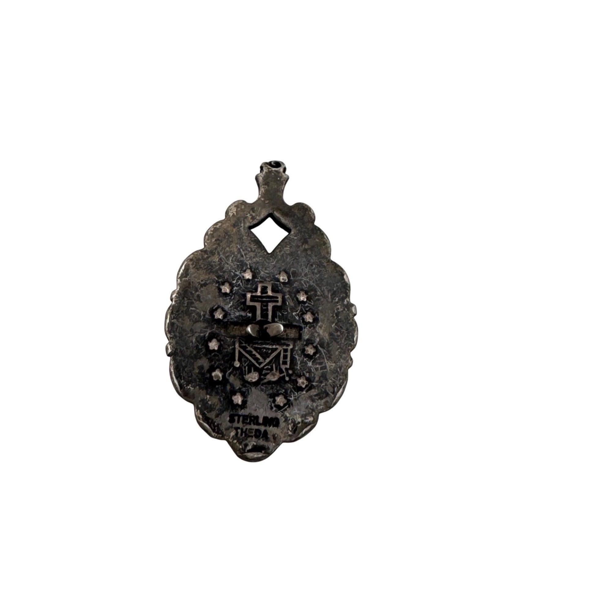Miraculous Mother Mary Madonna Marcasite Pendant Necklace Theda Sterling Silver