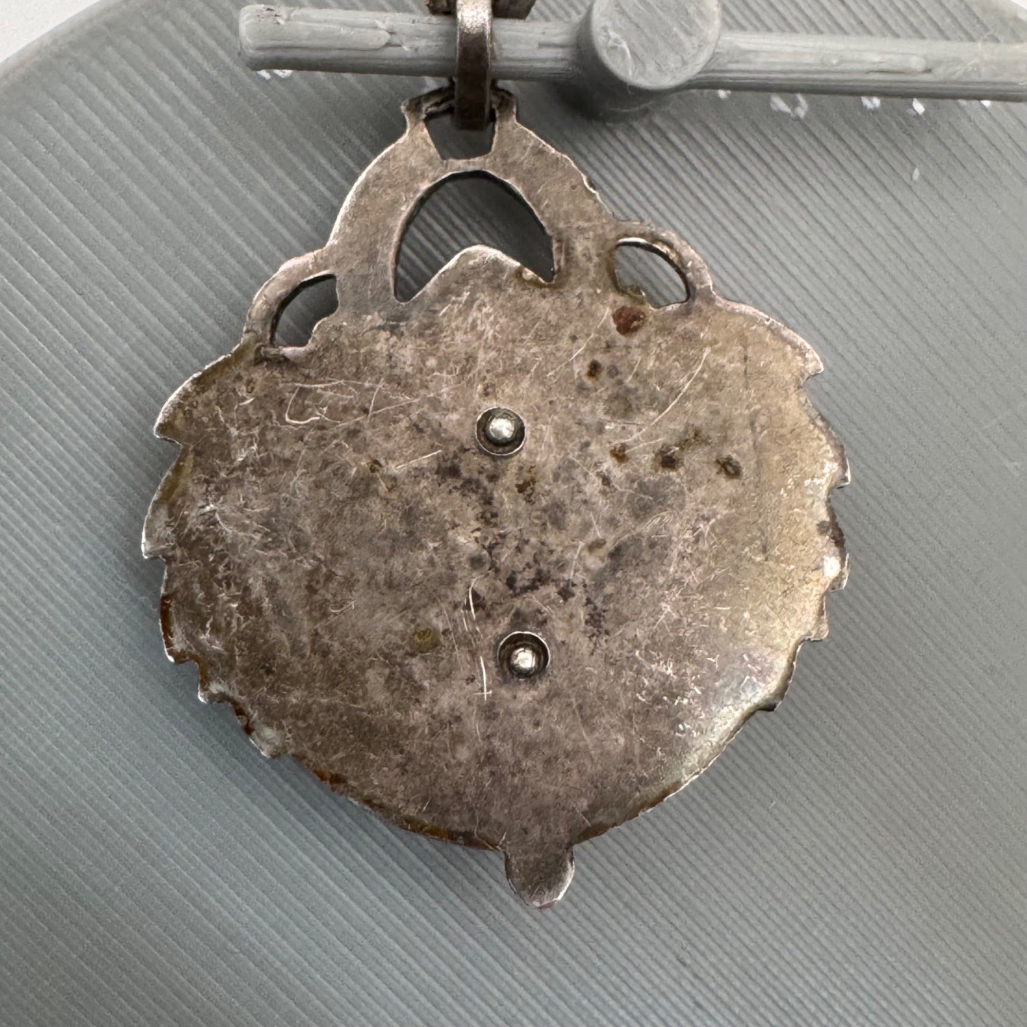 Miraculous Mary Medal Pendant Mother Of Pearl Marcasite Inlay Sterling Silver