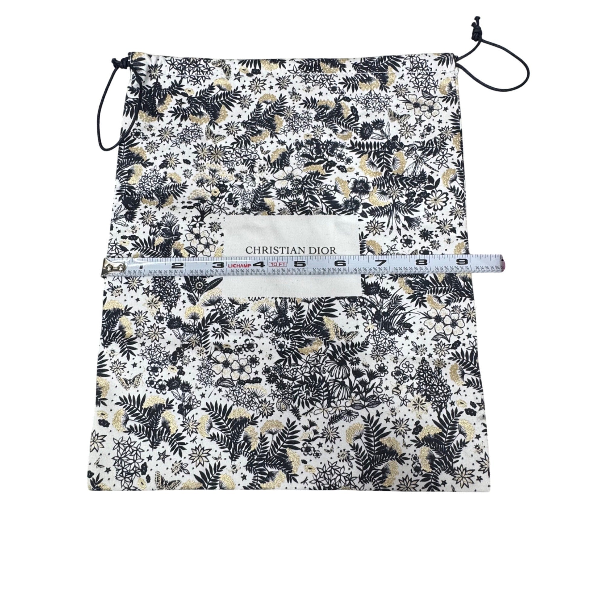 Christian Dior Paris Floral Holiday 2021 Drawstring Pouch Dust Bag Gold & Black