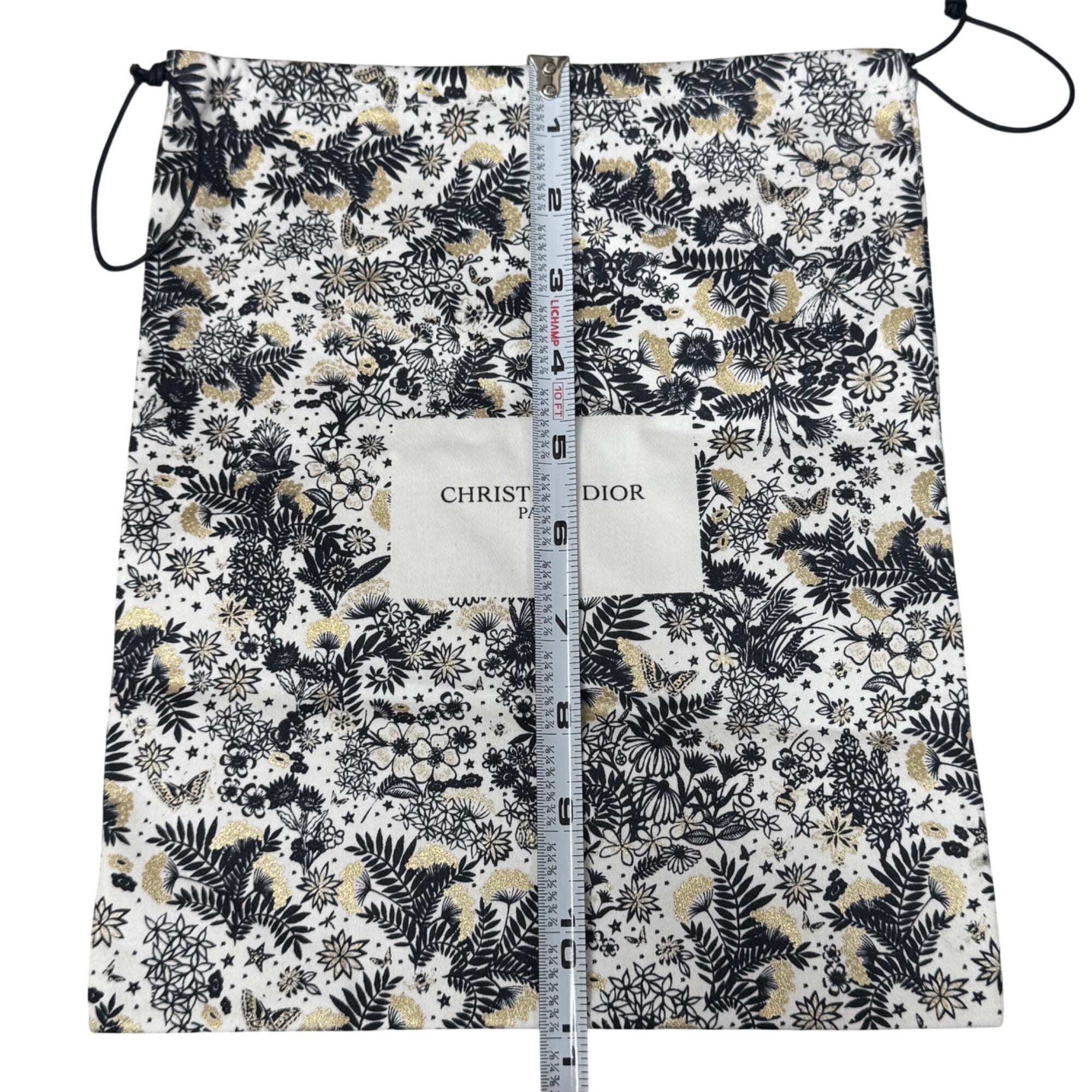 Christian Dior Paris Floral Holiday 2021 Drawstring Pouch Dust Bag Gold & Black