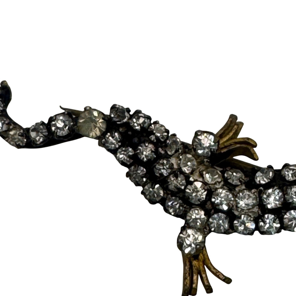 Vintage Czech Rhinestone Salamander Lizard Brooch Pin 1.5” Red Glass Stones READ