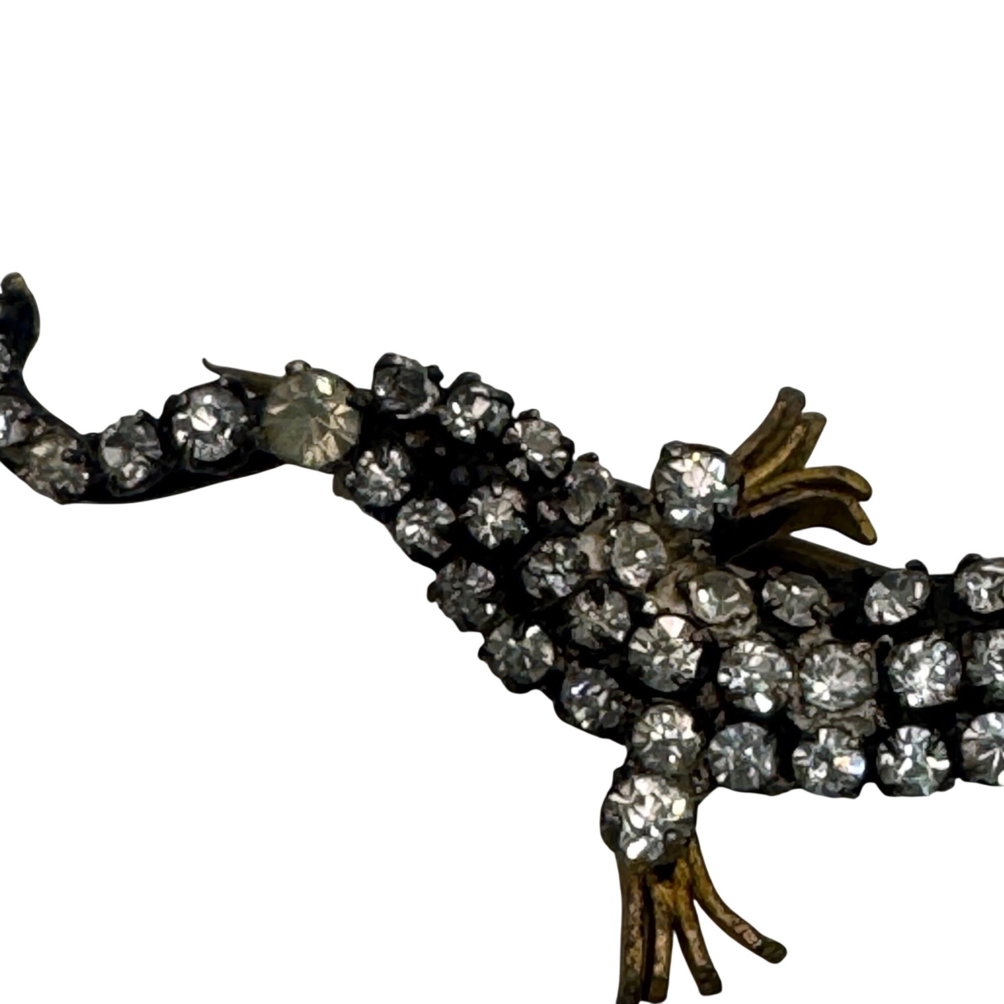 Vintage Czech Rhinestone Salamander Lizard Brooch Pin 1.5” Red Glass Stones READ