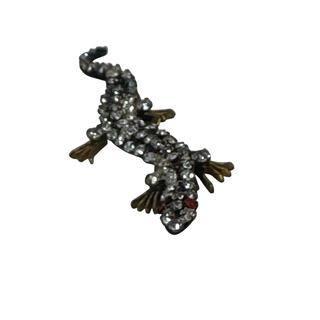 Vintage Czech Rhinestone Salamander Lizard Brooch Pin 1.5” Red Glass Stones READ