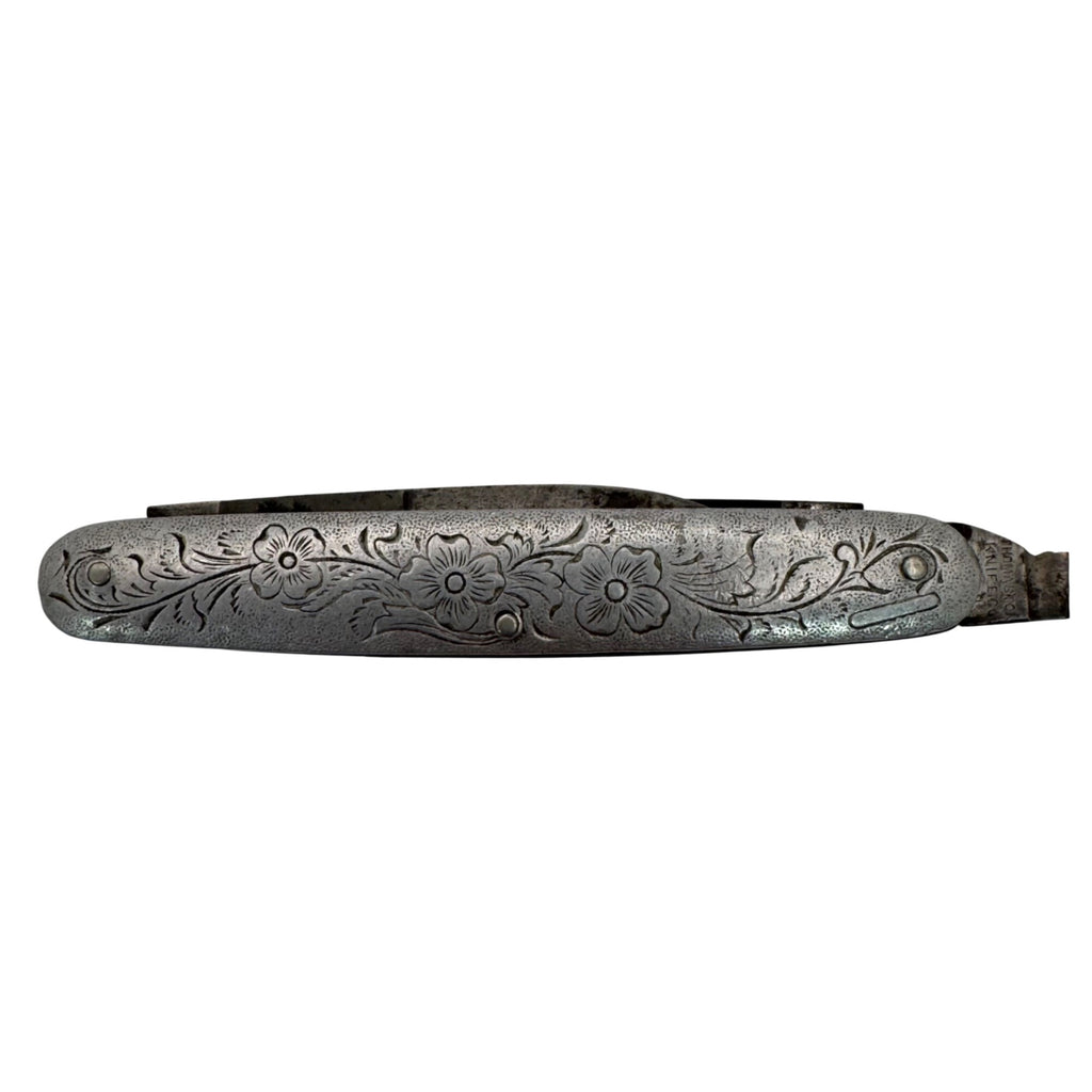 Vintage Thomaston Sterling Silver Floral Engraved Folding Pocket Fruit Knife 3"