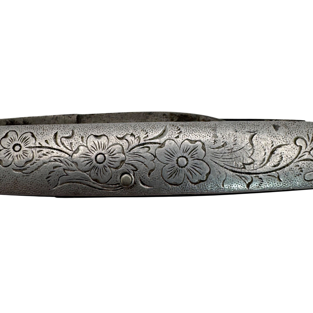 Vintage Thomaston Sterling Silver Floral Engraved Folding Pocket Fruit Knife 3"