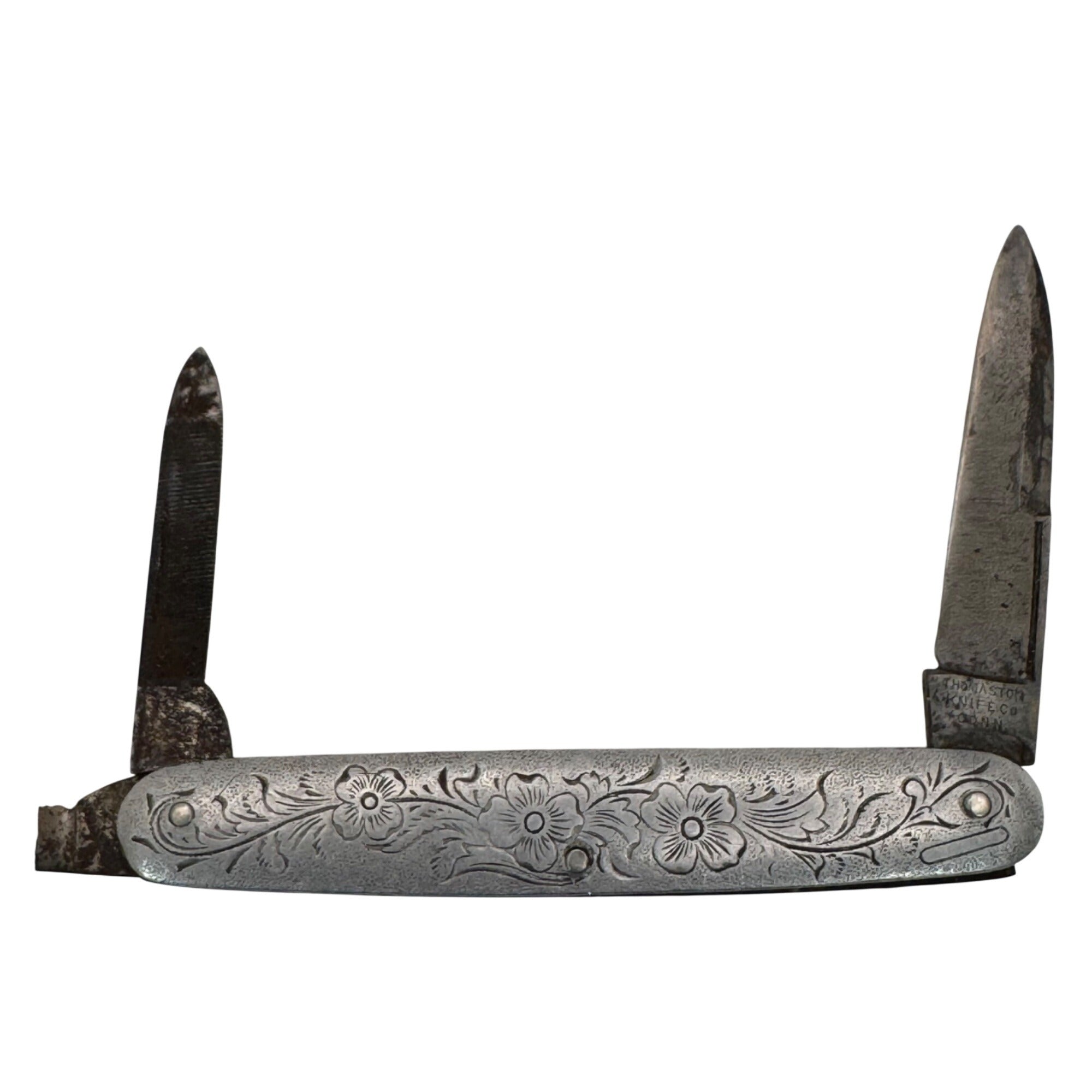 Vintage Thomaston Sterling Silver Floral Engraved Folding Pocket Fruit Knife 3"