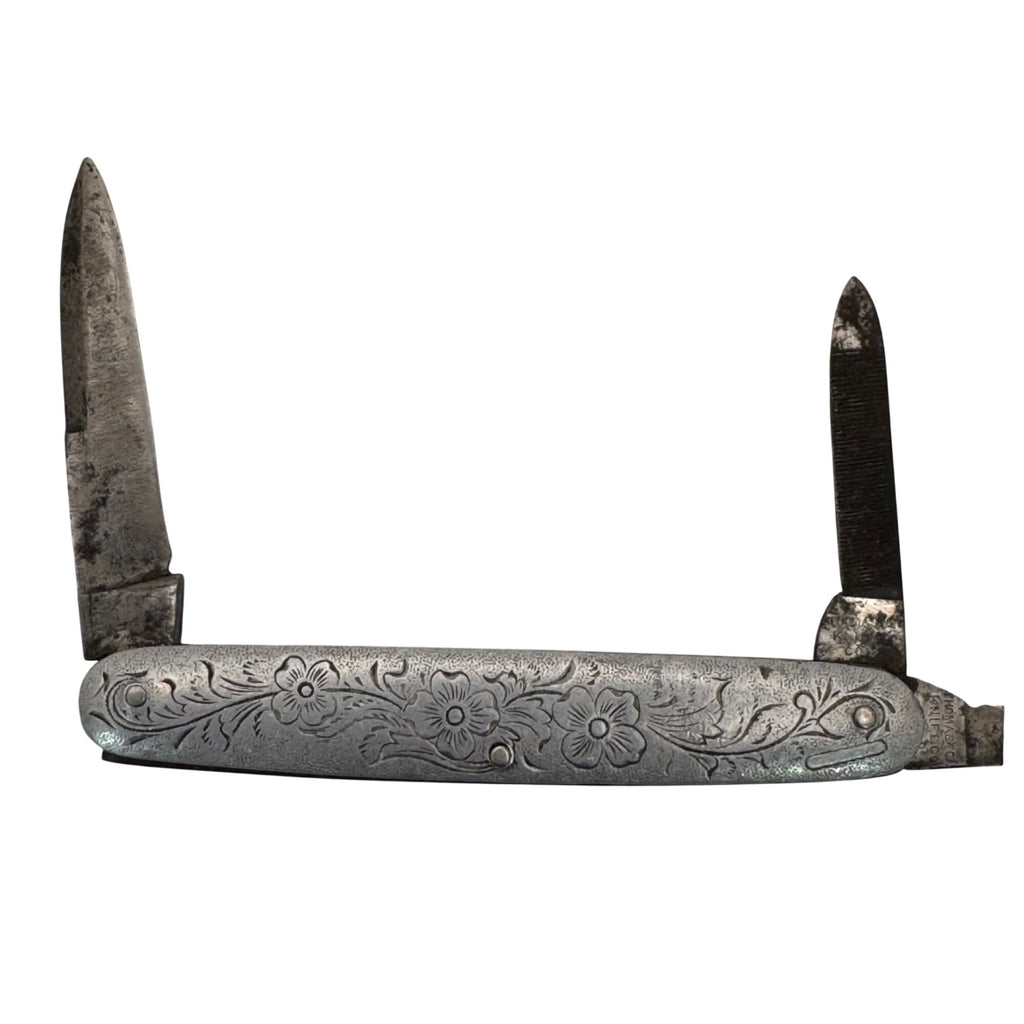 Vintage Thomaston Sterling Silver Floral Engraved Folding Pocket Fruit Knife 3"