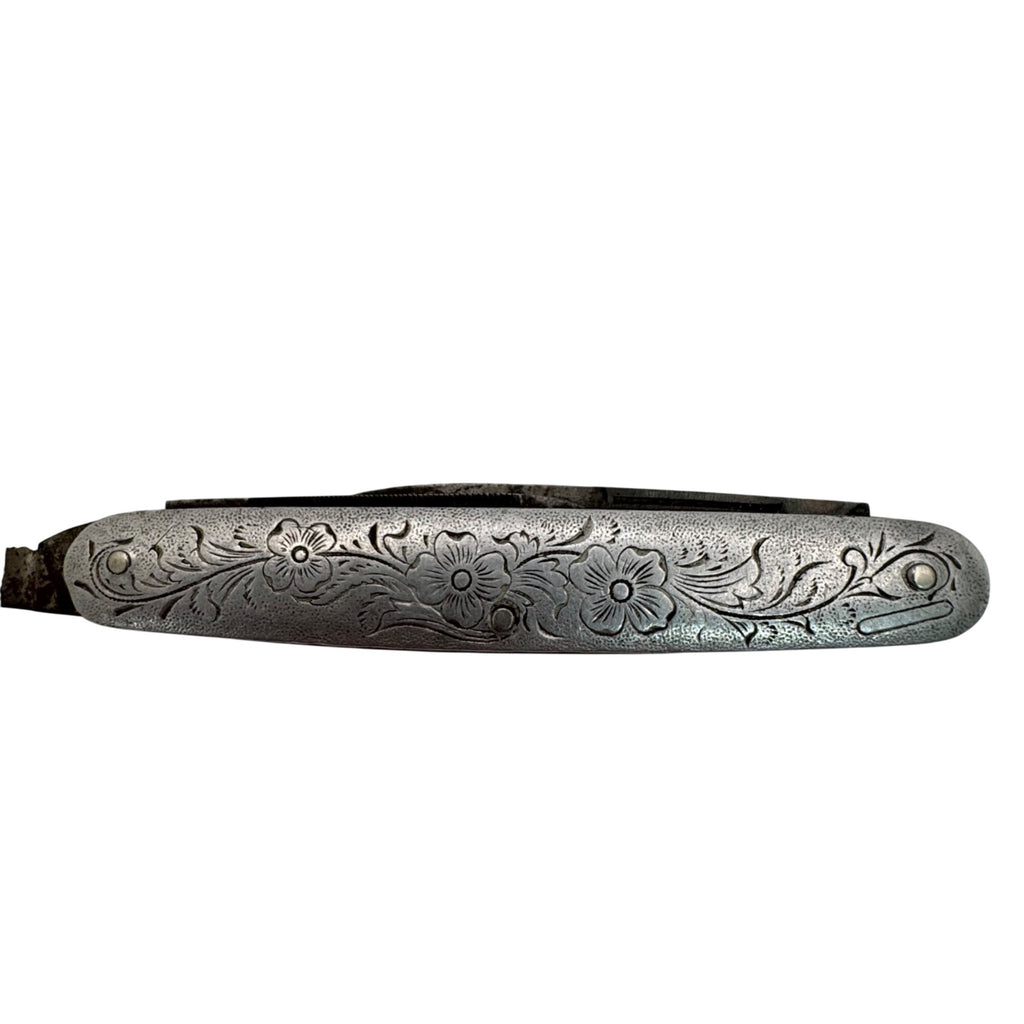 Vintage Thomaston Sterling Silver Floral Engraved Folding Pocket Fruit Knife 3"