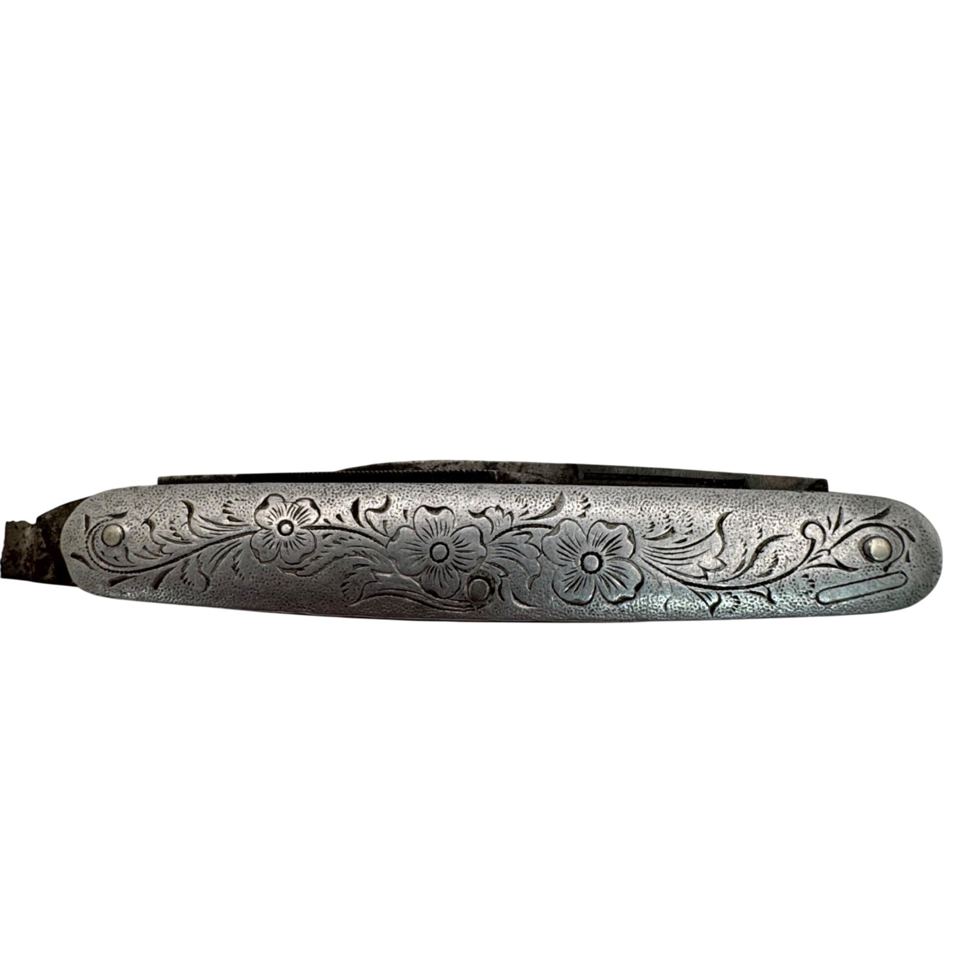Vintage Thomaston Sterling Silver Floral Engraved Folding Pocket Fruit Knife 3"