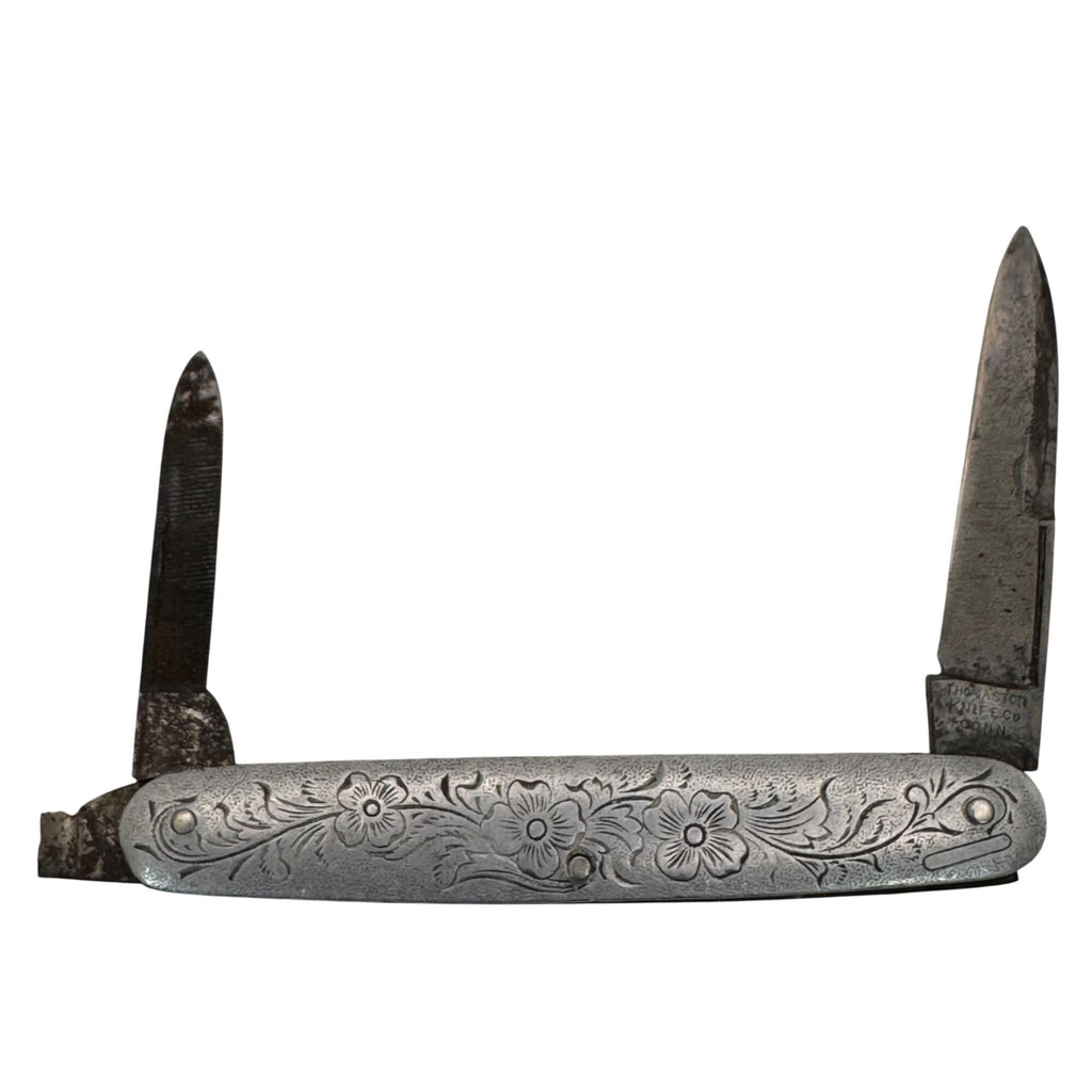 Vintage Thomaston Sterling Silver Floral Engraved Folding Pocket Fruit Knife 3"