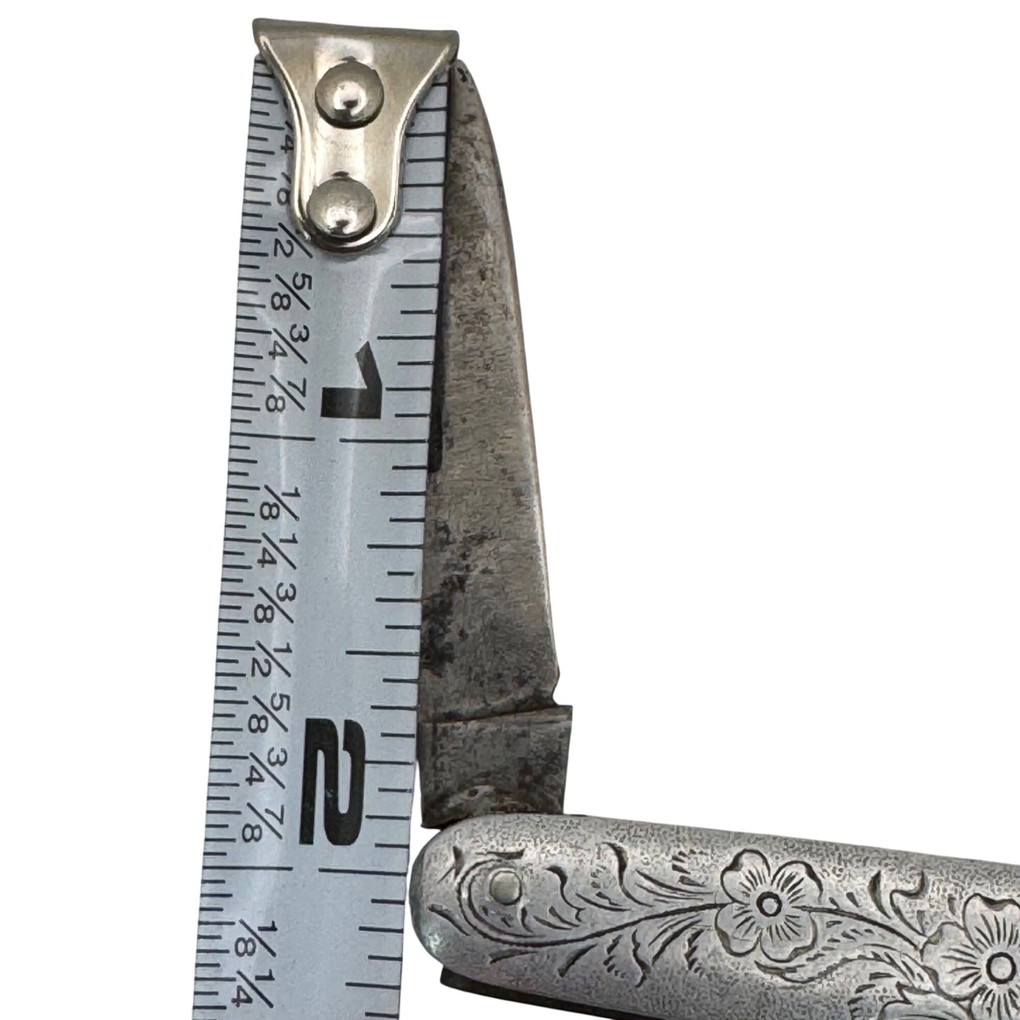 Vintage Thomaston Sterling Silver Floral Engraved Folding Pocket Fruit Knife 3"