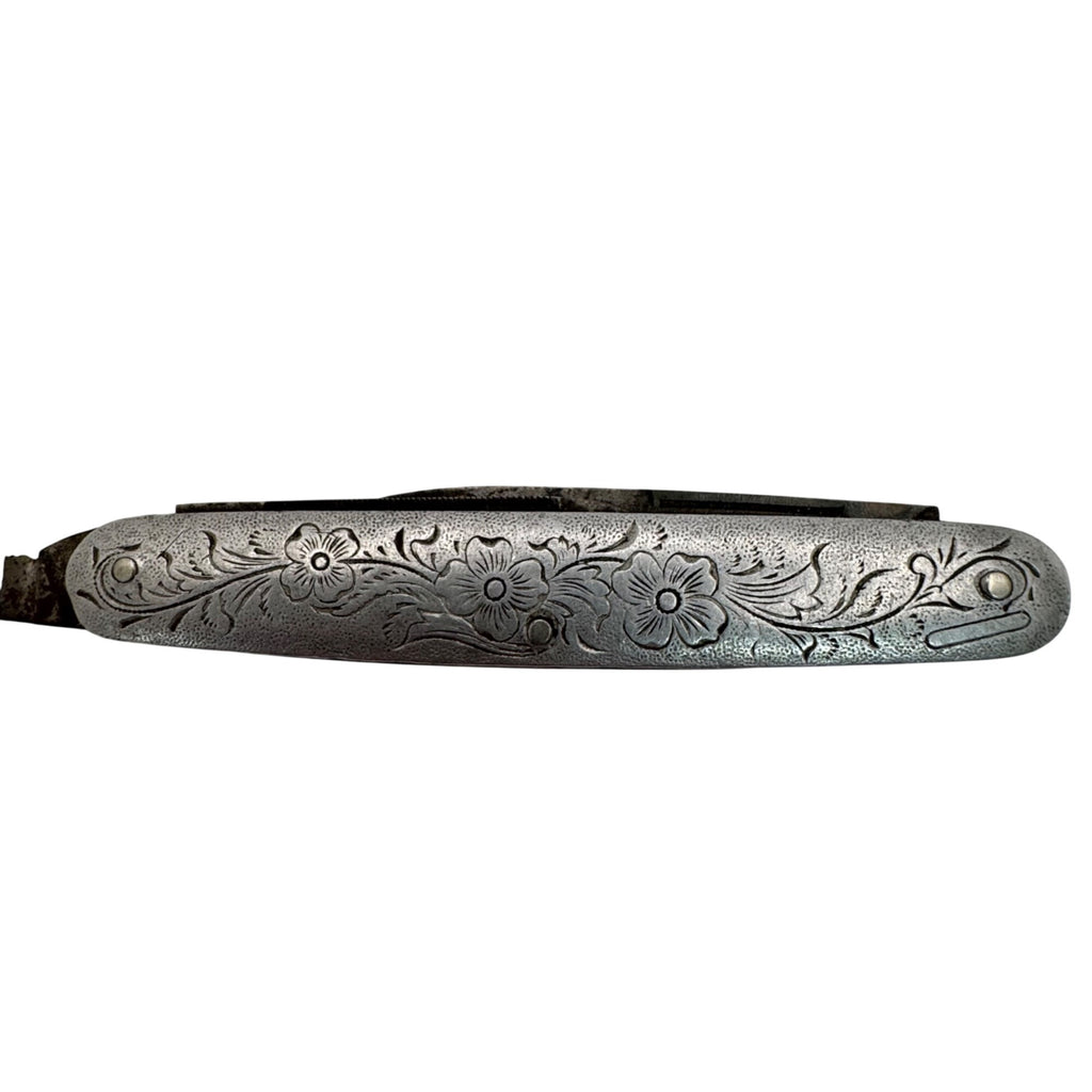 Vintage Thomaston Sterling Silver Floral Engraved Folding Pocket Fruit Knife 3"