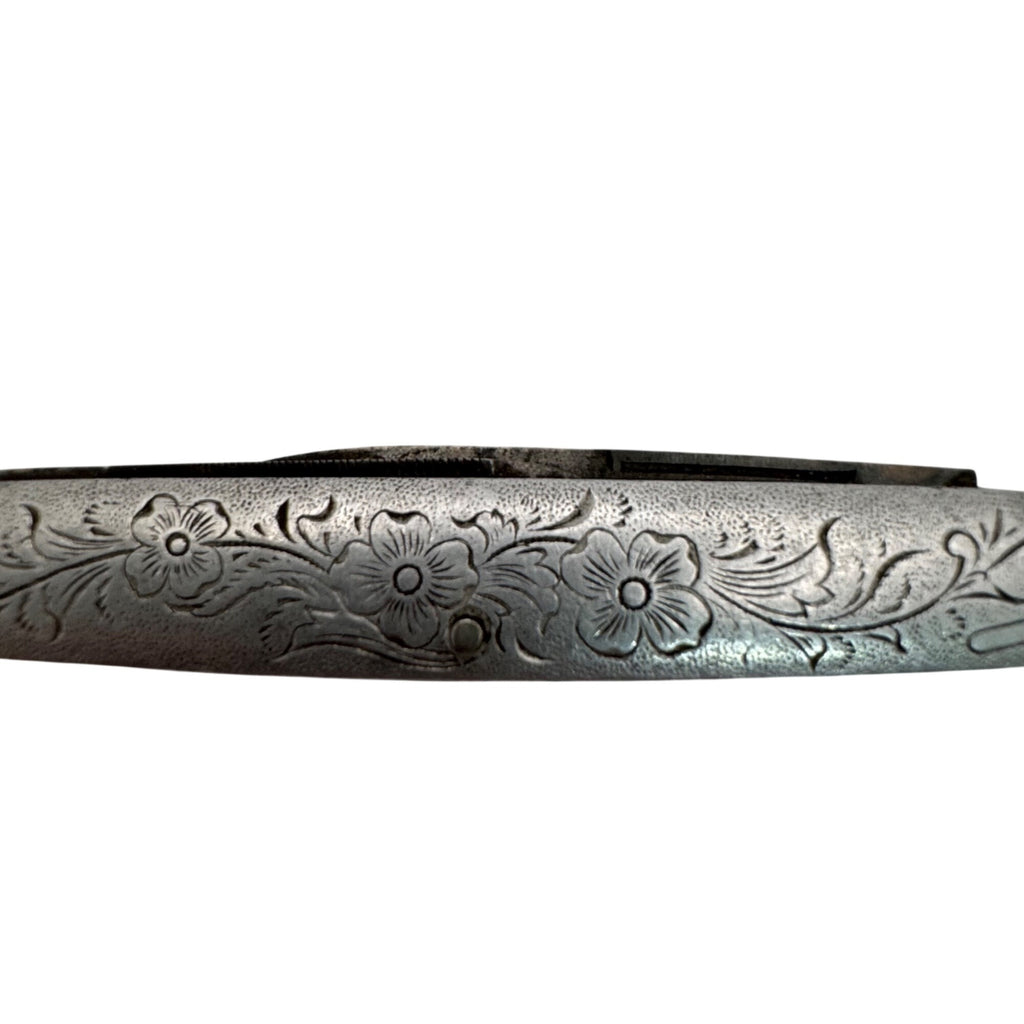 Vintage Thomaston Sterling Silver Floral Engraved Folding Pocket Fruit Knife 3"