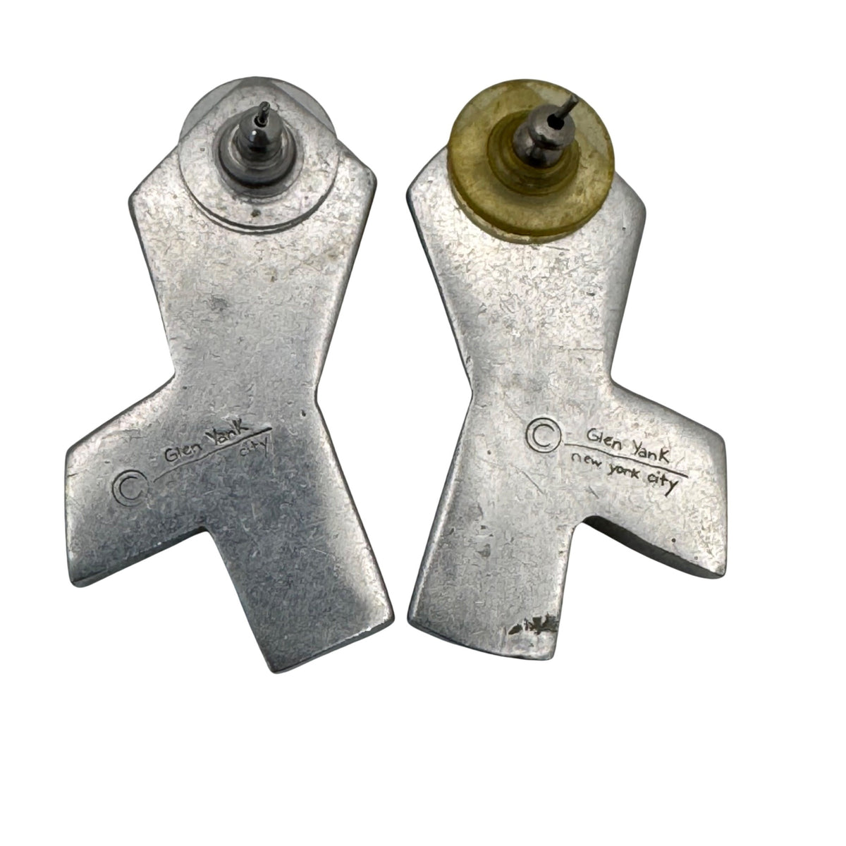 Glen Yank New York City Modernist Pewter Earrings Abstract Geometric 1980 Signed