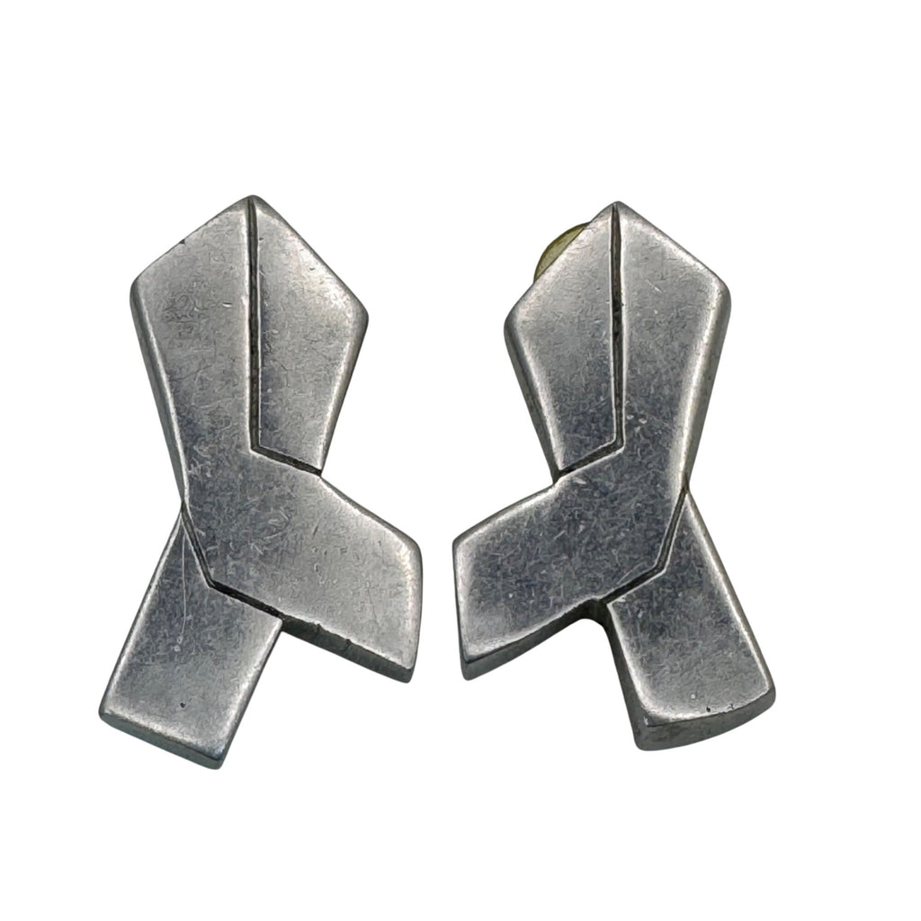 Glen Yank New York City Modernist Pewter Earrings Abstract Geometric 1980 Signed
