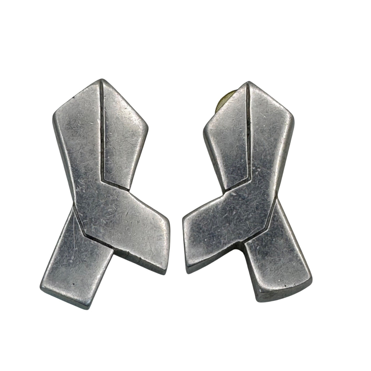 Glen Yank New York City Modernist Pewter Earrings Abstract Geometric 1980 Signed