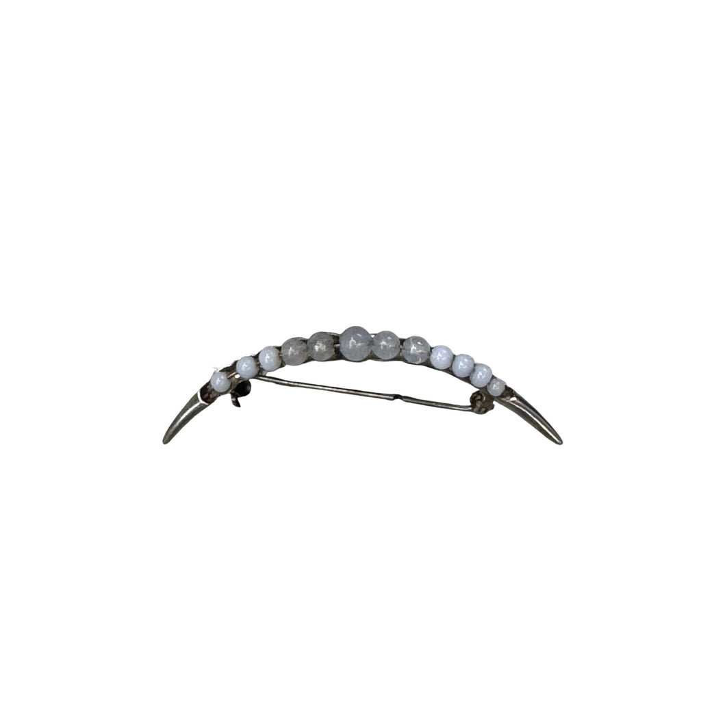 10K White Gold Crescent Moon Pin Brooch White Pearl Beads 1.7 Grams 2"  Vintage