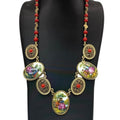 Joan Rivers Antique Gold Tone Cameo Necklace 16” Courting Couple Coral Beads