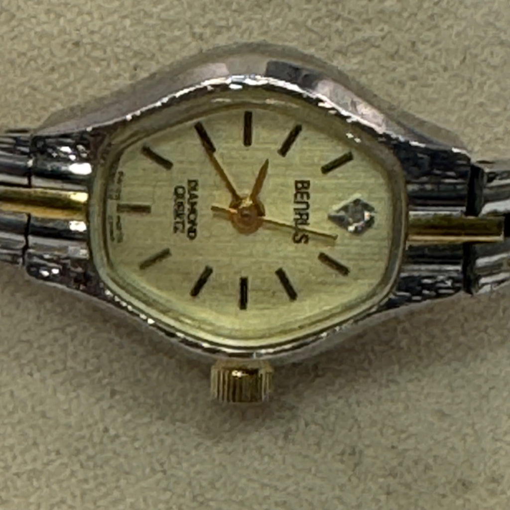 Benrus Diamond Quartz Wristwatch Two-Tone Stainless Steel 7" Band NEW Battery