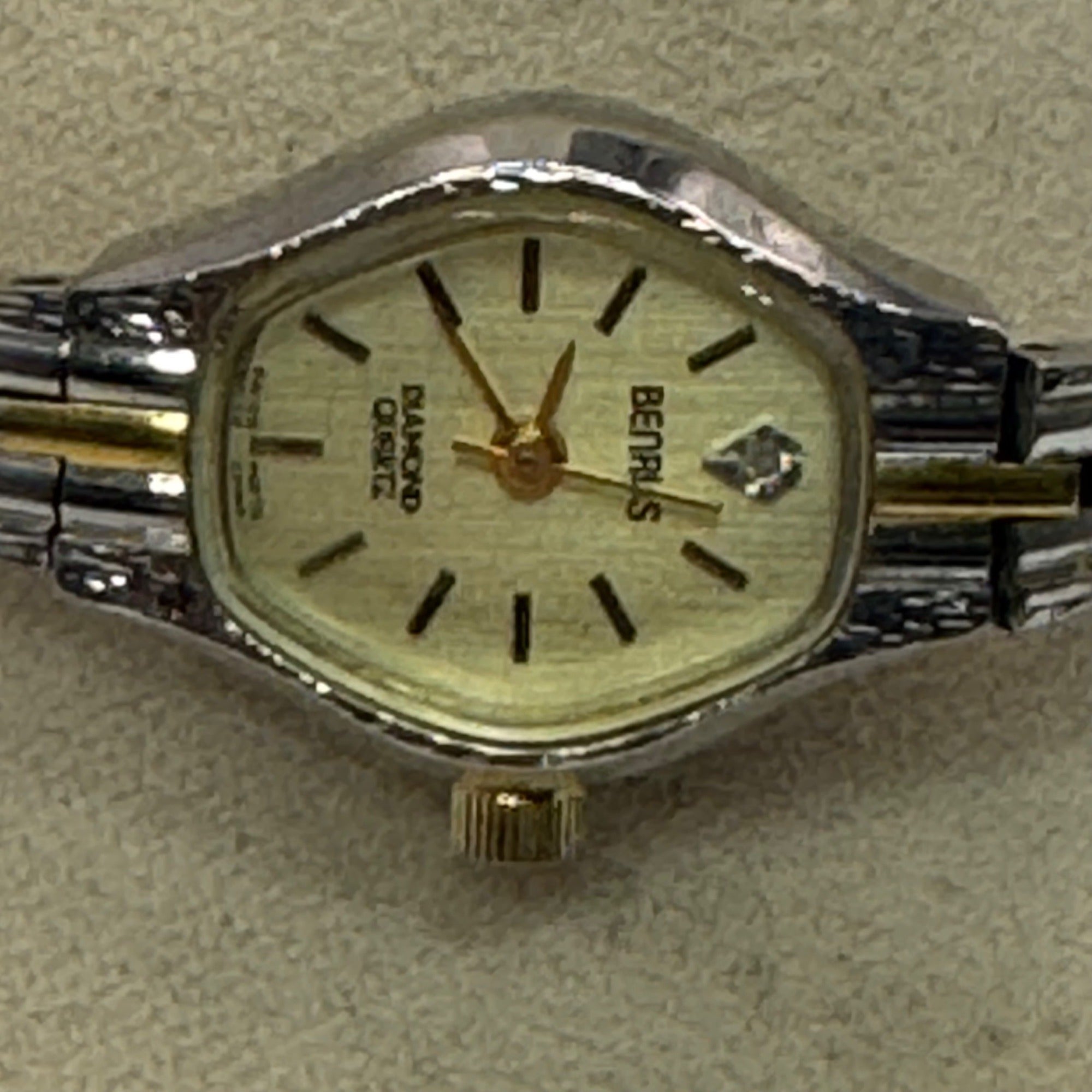 Benrus Diamond Quartz Wristwatch Two-Tone Stainless Steel 7" Band NEW Battery
