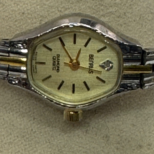 Benrus Diamond Quartz Wristwatch Two-Tone Stainless Steel 7" Band NEW Battery