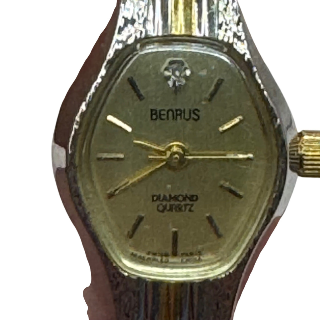 Benrus Diamond Quartz Wristwatch Two-Tone Stainless Steel 7" Band NEW Battery