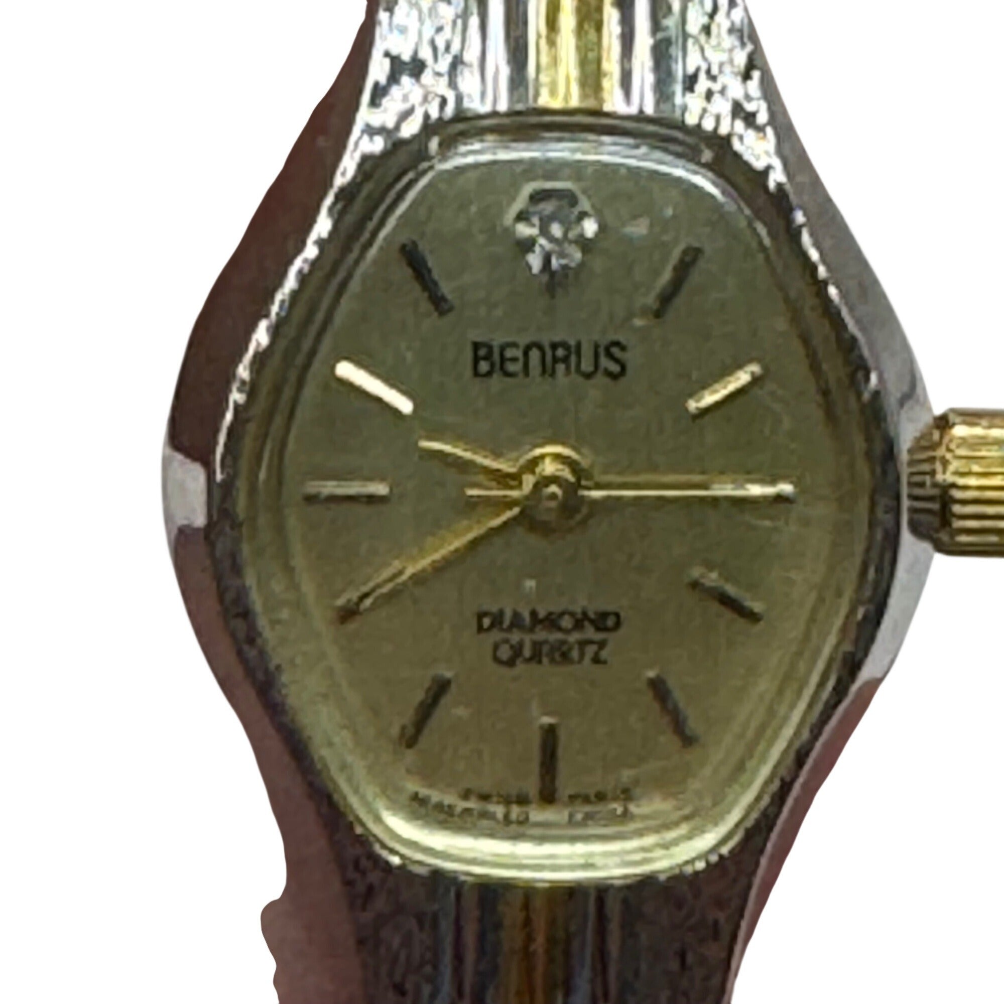 Benrus Diamond Quartz Wristwatch Two-Tone Stainless Steel 7" Band NEW Battery