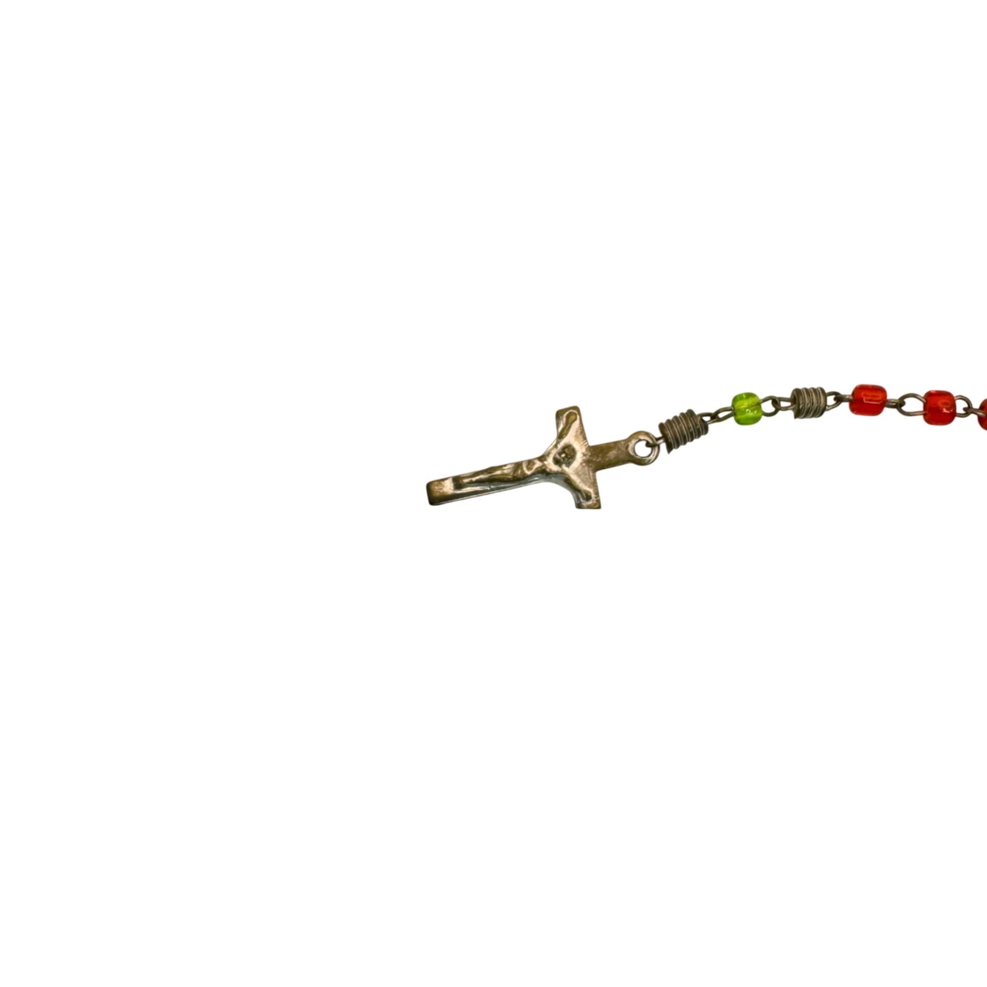 Antique Locket Diamond Shaped Rosary Box Pendant Sterling Silver Red Green Glass