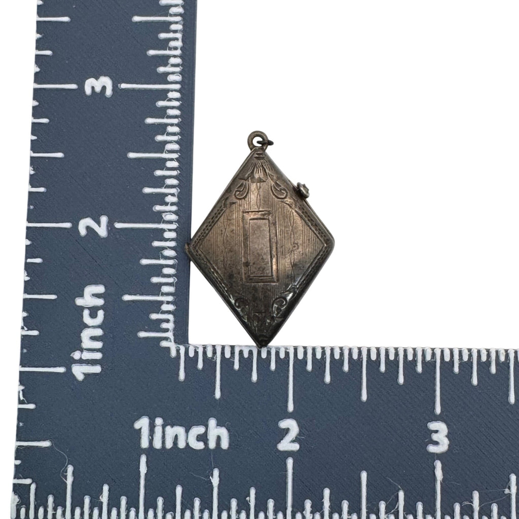Antique Locket Diamond Shaped Rosary Box Pendant Sterling Silver Red Green Glass