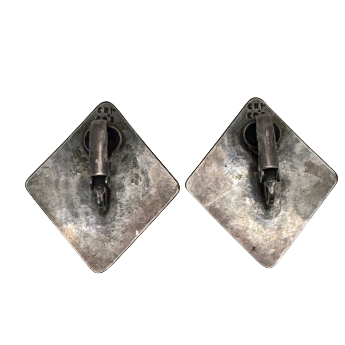 Southwestern Tribal Sterling Silver Square Aztec Signed Clip-On Earrings Vintage
