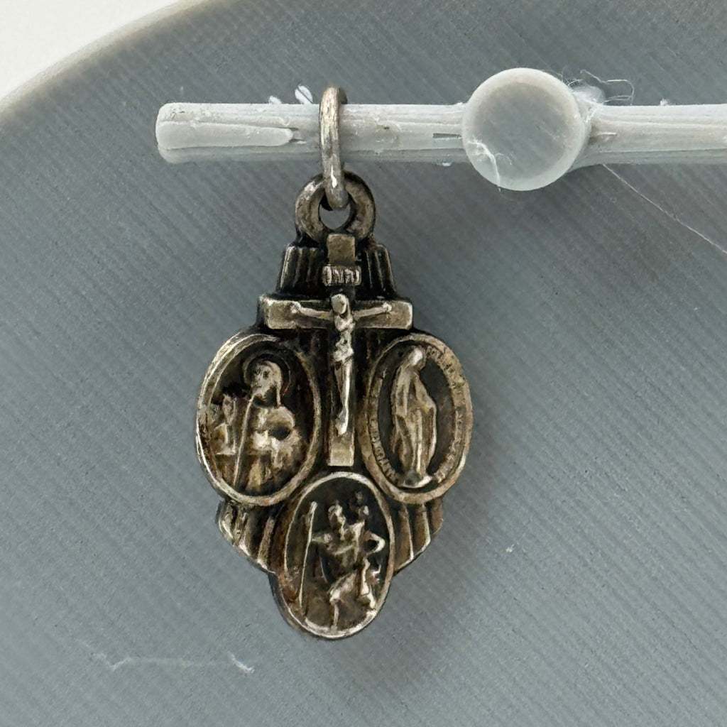 CHS 4 Way Catholic Sterling Silver Scapular Medal Pendant Religious Charm Vtg