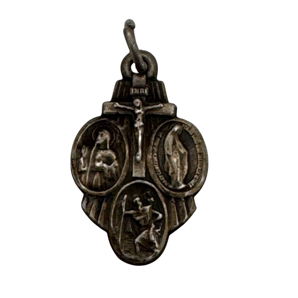 CHS 4 Way Catholic Sterling Silver Scapular Medal Pendant Religious Charm Vtg