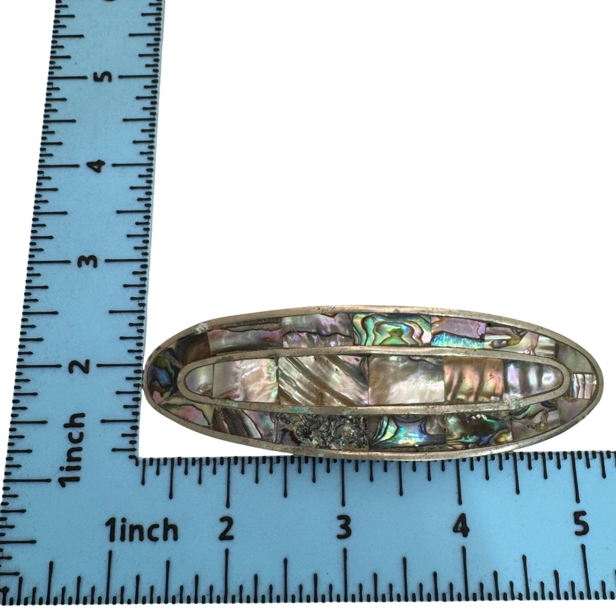 Alpaca Mexico Inlay Abalone MOP Mother Of Pearl Hair Barrette Clip 4.5" Vintage
