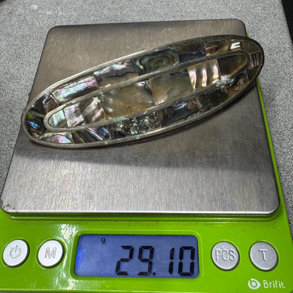 Alpaca Mexico Inlay Abalone MOP Mother Of Pearl Hair Barrette Clip 4.5" Vintage