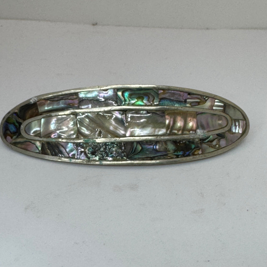 Alpaca Mexico Inlay Abalone MOP Mother Of Pearl Hair Barrette Clip 4.5" Vintage